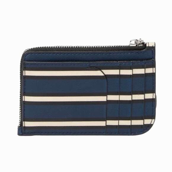 NWT Kate Spade Navy/Cream Stripe Leather Cameron York Medium L-Zip Wallet - Picture 3 of 10
